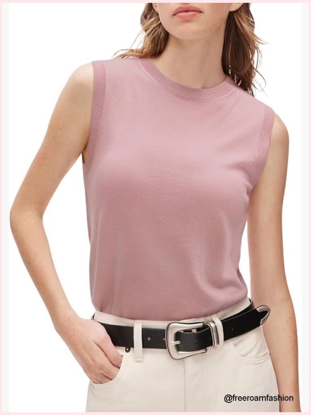 Womens Silk Cashmere Blend Crew Neck Sleeveless Sweater Vest Loose Fit Pullover